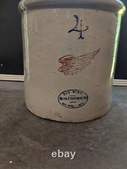 Antique 4 Gallon Red Wing Union Stoneware Minnesota Large Crock Pottery