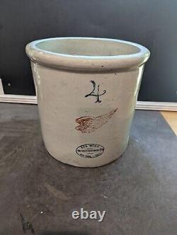 Antique 4 Gallon Red Wing Union Stoneware Minnesota Large Crock Pottery