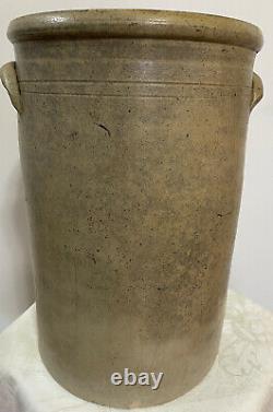 Antique 4 Gallon Straight Sided Rolled Rim Cobalt Decorated Stoneware Crock EUC
