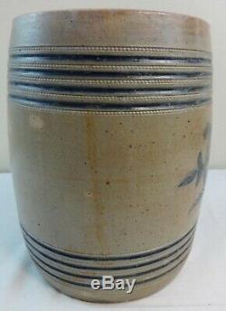 Antique 5 Gal. Stoneware Ice Water Cooler withSpout Cobalt Raised Relief Wingender