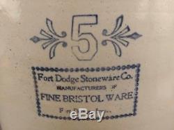 Antique 5 Gallon Crock Fort Dodge Stoneware Co. Fine Bristol Ware Iowa IA