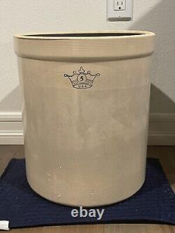 Antique 5 Gallon Robinson Ransbottom Stoneware Crock Blue Crown Vintage USA