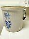 Antique 5 Gallon Western Stoneware Hand Painted Crock With Flowers And Handles