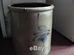 Antique 6 Gallon Early Redwing Stoneware Crock With Hand Drawn Lazy Beesting
