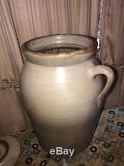 Antique 6 gallon Single elephant ear butter churn crock stoneware With Lid