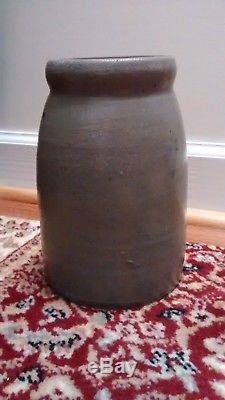 Antique 81/2 in Cobalt Blue Stripe Stone Canning Jar Wax Sealer Crock Stoneware