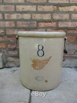 Antique 8 Gallon LARGE Red Wing Union Stoneware Pottery Crock with Bail Handles