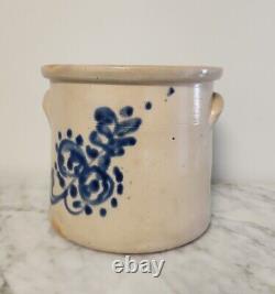 Antique AAFA Stoneware Crock With Blue Cobalt Slip Decoration 1870 NY NH