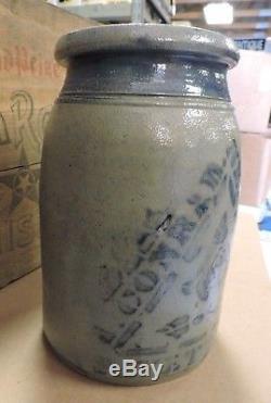 Antique A Conrad New Geneva, Fayette Co, Pa. Blue & Grey Canner Stoneware Crock