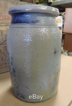 Antique A Conrad New Geneva, Fayette Co, Pa. Blue & Grey Canner Stoneware Crock