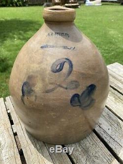 Antique A J Buttler New Brunswick NJ 2 Gallon Stoneware Pottery Jug