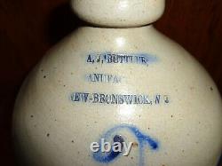 Antique A J Buttler New Brunswick NJ Cobalt Blue 2 Gallon Stoneware Pottery Jug