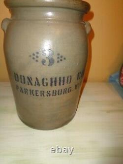 Antique A P Donaghho Parkersburg, West Virgina Stoneware Crock NO. 3