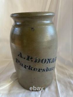Antique A. P. Donaghho stoneware crock made in Parkersburg WV