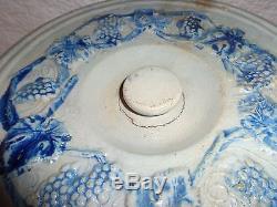 Antique Advertising S. S. Pierce Cobalt Blue Stoneware Pottery Cake Crock w Lid