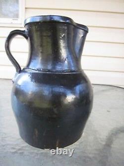 Antique Albany Brown Glaze Southern Pottery Pitcher Stoneware Crock Jug 9.5 H