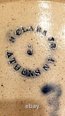 Antique American Stoneware Pottery Salt Glazed Crock Nathan Clark Jr Athens NY