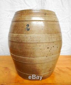 Antique American Stoneware Water Cooler Blue Decorated Incised Bands