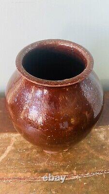 Antique Americana Country Redware Storage Jug / Crock Brown Manganese glaze