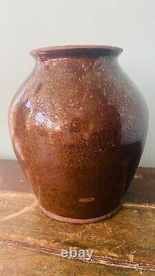 Antique Americana Country Redware Storage Jug / Crock Brown Manganese glaze