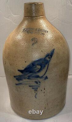 Antique Americana Lamson & Swasey Portland, Maine 2 Gal. Stoneware Jug with Bird