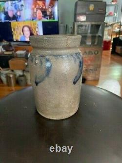Antique BLUE DECORATED STONEWARE CROCK -Pickle Jar