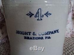 Antique BRIGHT & COMPANY READING PA 4 gallon stoneware crock advertising co VTG