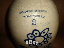 Antique Ballard & Brothers Vermont Cobalt Blue Sunflower 2 Gallon Stoneware Jug