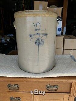 Antique Bee Sting 12 Gallon Salt Glaze Stoneware Crock with Handles