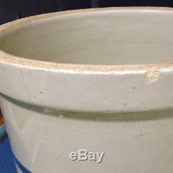 Antique Blue Band Stoneware #6 Jar Beige with Blue Stripe New Wooden Lid