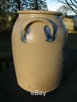 Antique Blue Decorated Cowden & Wilcox Stoneware Crock