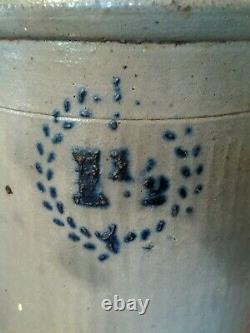 Antique Blue Decorated Crock American Stoneware Salt Glaze 1 1/2 Stencil
