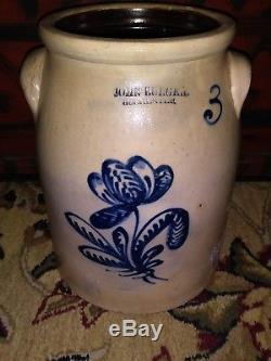 Antique Blue Decorated Stoneware 3 Gallon Jar John Burger Rochester, NY