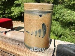 Antique Blue Decorated Stoneware 7'' Canner Jar Western PA W VA Crock Cobalt