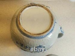 Antique Blue Decorated Stoneware Boston Baked Beans Crock Very Old