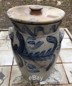 Antique Blue Decorated Stoneware Crock