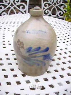 Antique Blue Decorated Stoneware Crock Jug Signed Cowden & Wilcox Pa