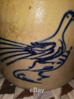 Antique Blue Decorated Stoneware Crock withBird Whites Utica New York