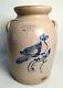 Antique Blue Decorated Stoneware Jar Crock Bird On A Branch West Troy Ny