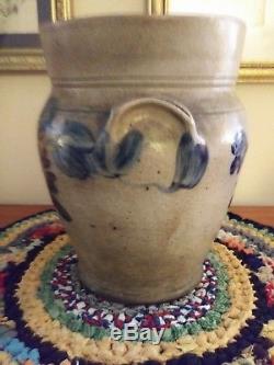 Antique Blue Decorated Stoneware Jar with Cobalt Floral Decoration