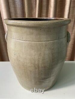 Antique Blue Decorated Stoneware Ovoid Crock withDog Ear Handles