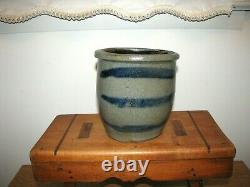 Antique Blue Decorated Western Pa Stoneware Striper Crock