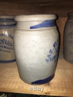 Antique Blue Grey Stoneware Hamilton & Jones Rose Canner Crock Jar, Nice