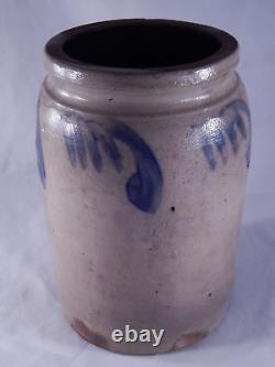 Antique Blue Hand Painted Salt Glazed Stoneware Crock