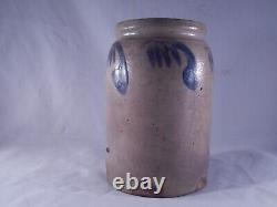 Antique Blue Hand Painted Salt Glazed Stoneware Crock