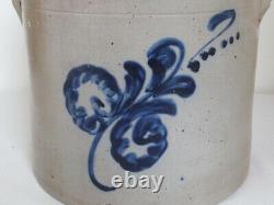 Antique Blue Slip Decorated Salt Glazed #4 Stoneware Crock 11 tall