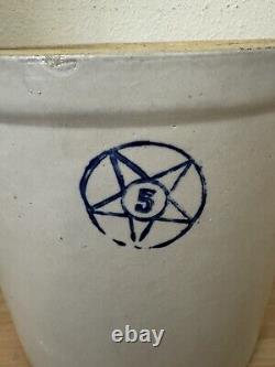 Antique Blue Star Stoneware 5 Gallon Crock Primitive Handles