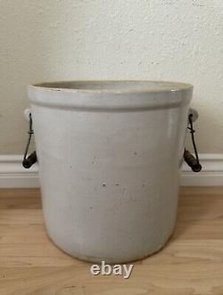 Antique Blue Star Stoneware 5 Gallon Crock Primitive Handles