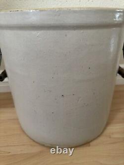 Antique Blue Star Stoneware 5 Gallon Crock Primitive Handles