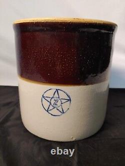 Antique Blue Star Stoneware Crooksville Ohio 2 Gallon Crock Primitive Salt Glaze
